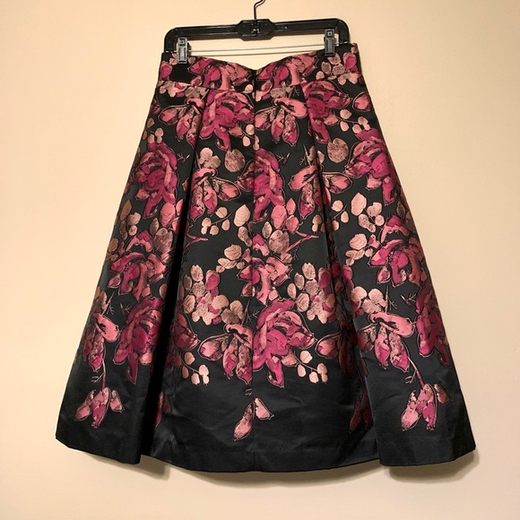 💥HP💥Eliza J. floral black & fuschia Jacquard elegant A-line midi skirt Size 10 - Picture 9 of 14